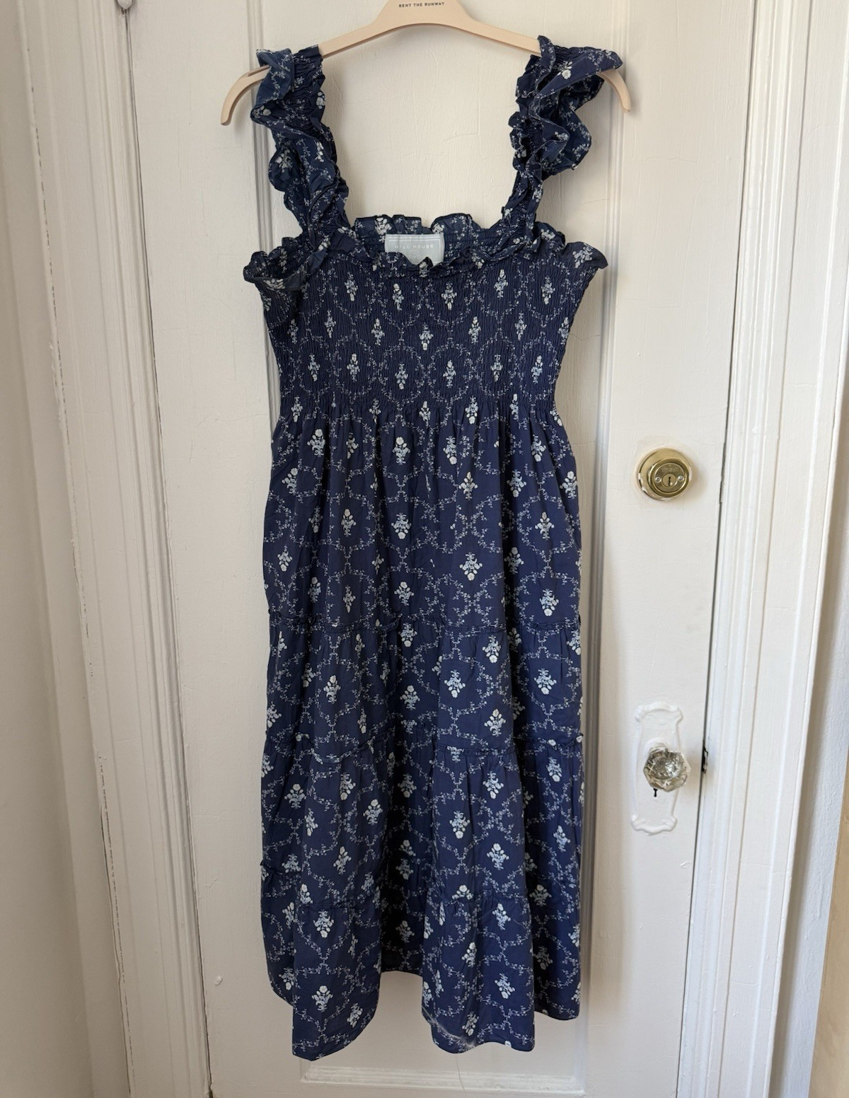 Hill House Home The Nap Dress Midi Sundress Floral Blue/White Smocked L