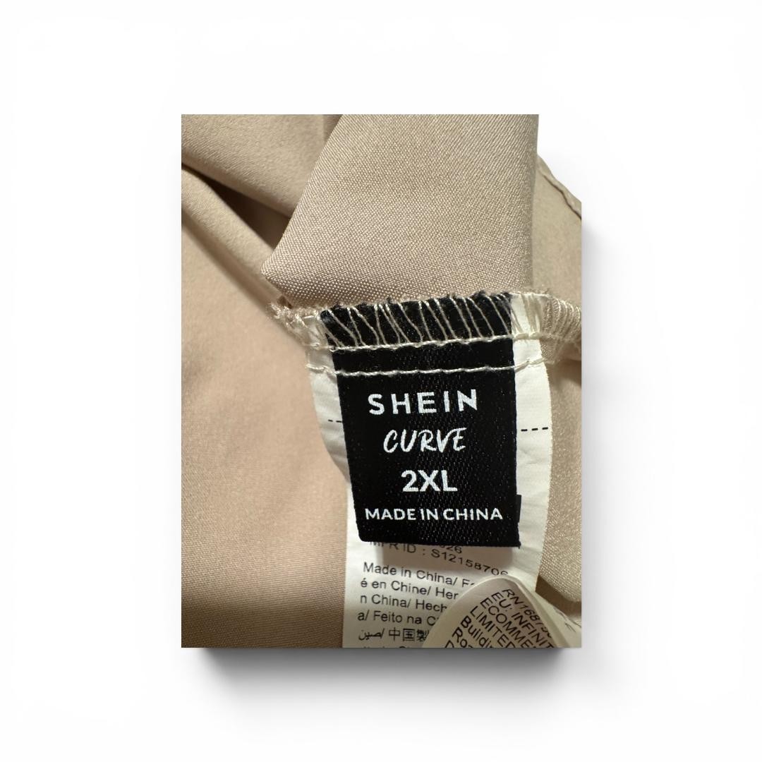 Shein Curve GlowEve 2X, Ruffle Bow Blouse, Taupe, New, No Tags