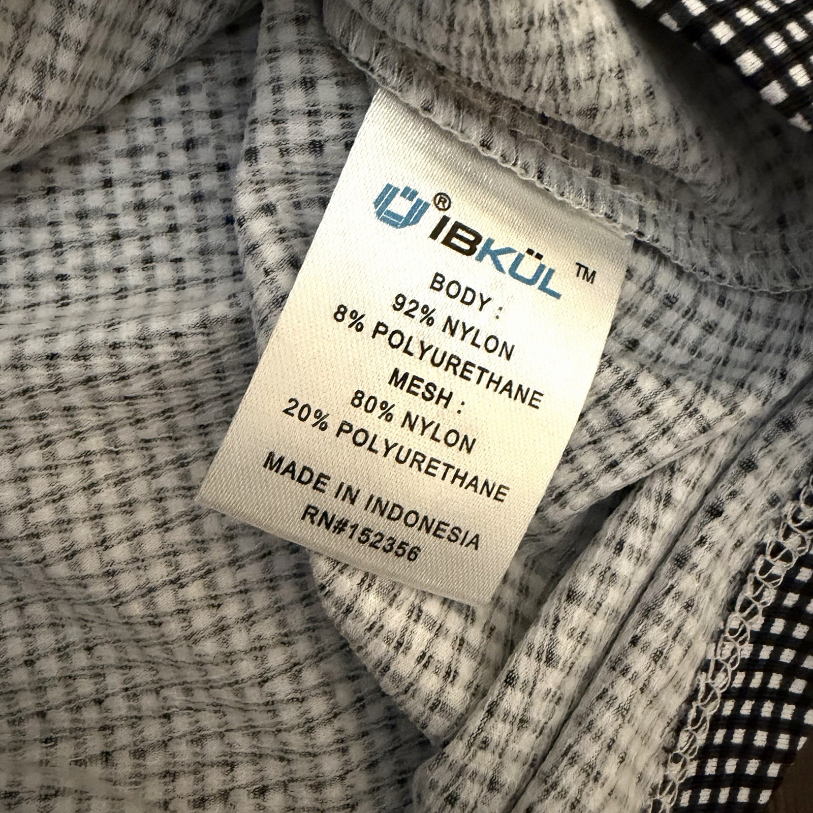 IBKUL Long Sleeve Mock Neck Top Black Gingham Mini Check Print Size Medium