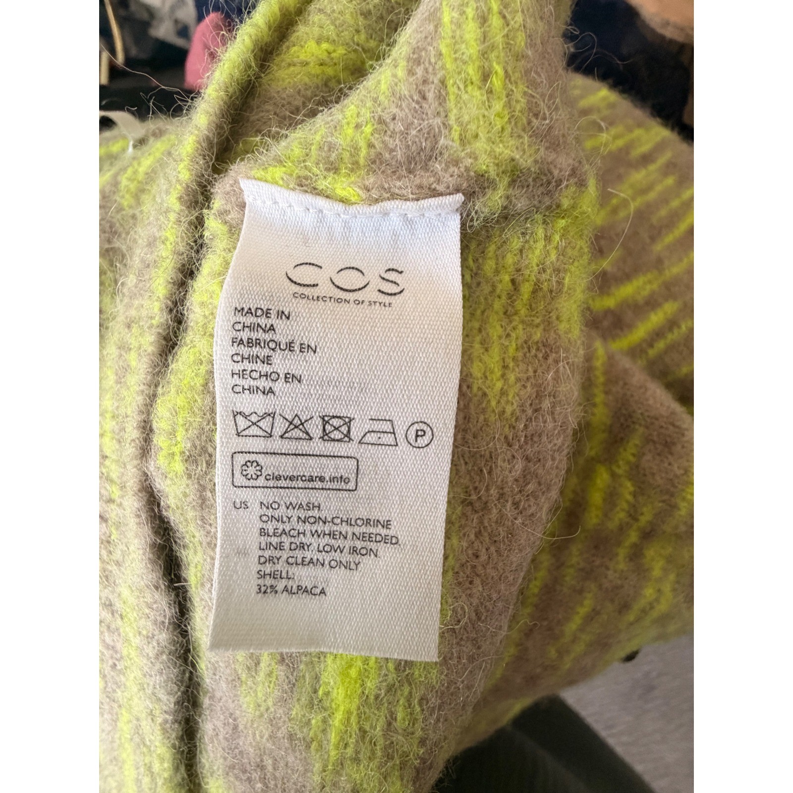 COS Alpaca Wool Blend Space Dye Short Sleeve Sweater Lime Green Taupe Medium