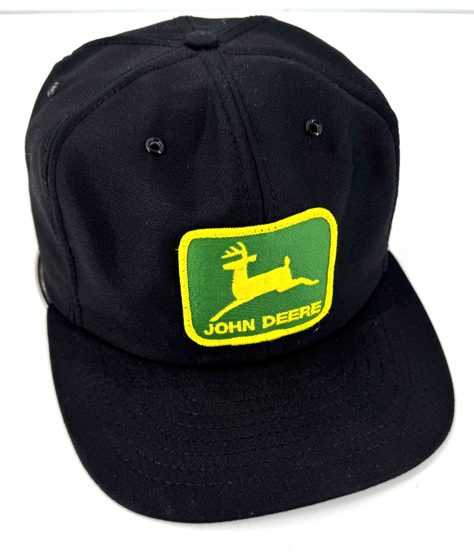 Vintage John Deere Trucker Snapback Hat Black Farm Patch Louisville Mfg. Co. 70s