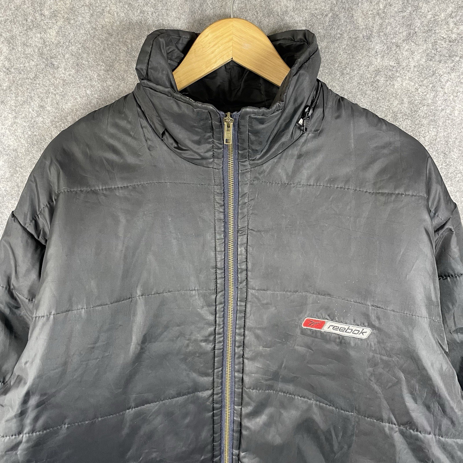 Vintage Reebok Padded Coat Size 2XL Black Full Zip Adjustable Outdoor Retro