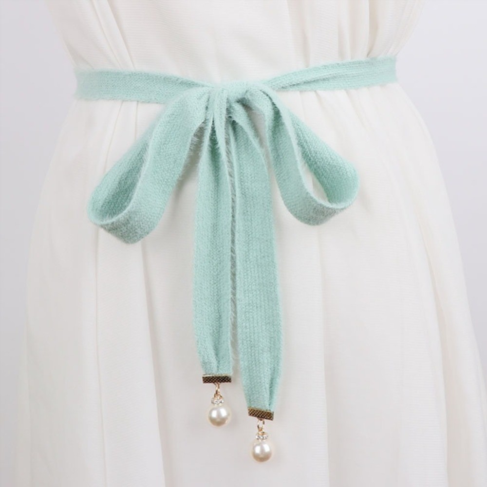 Women Knitted Beaded Belt Waistband Tie Ribbon Strap for Sweater Jumper Cardigan