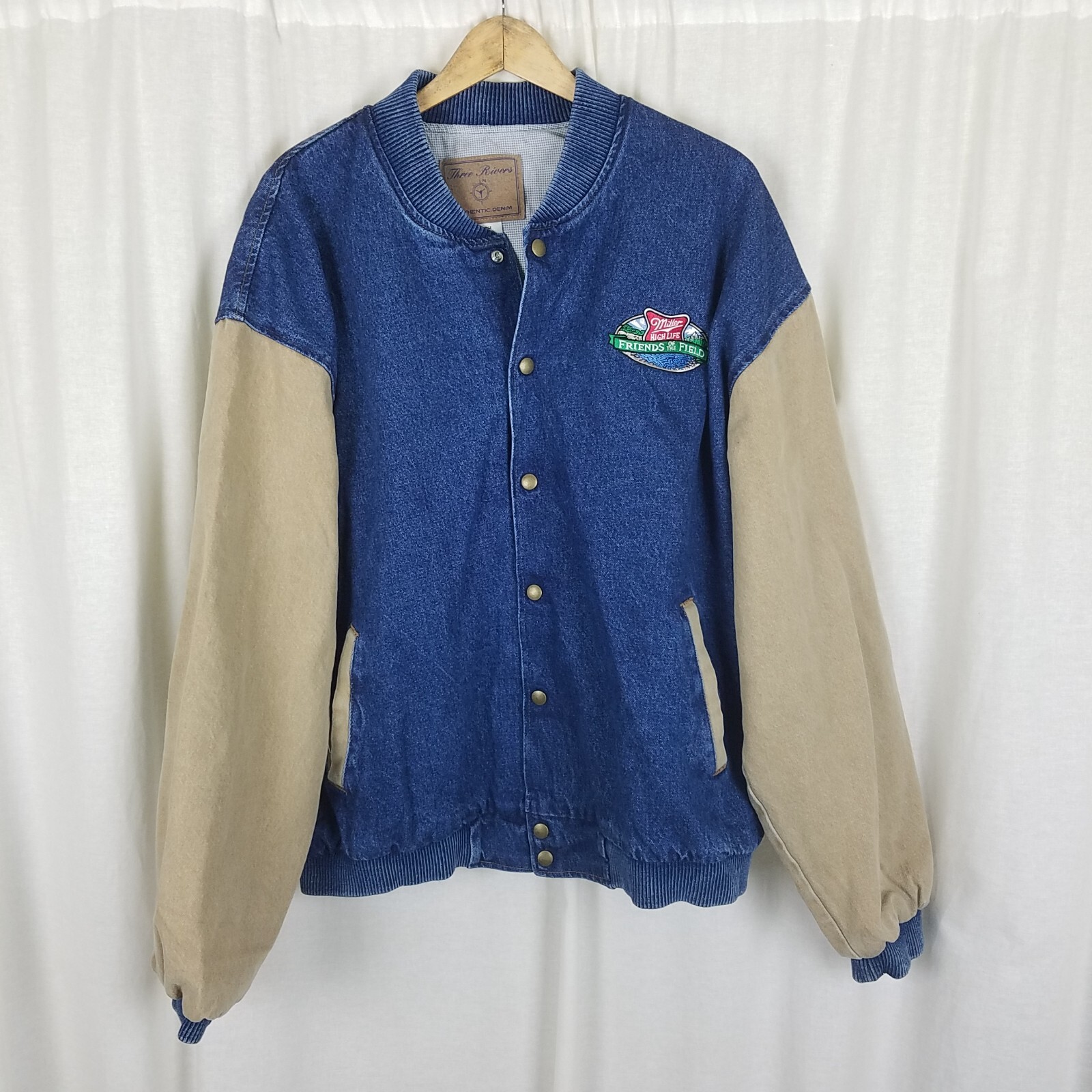Miller Friends of the Field Denim Canvas Bomber Jacket Mens XL Vintage High Life