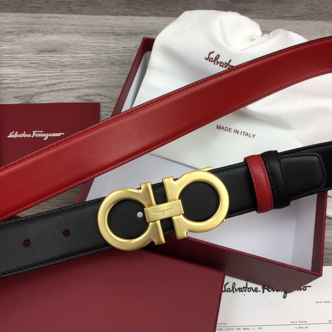 Ferragamo Handcrafted Italian leather belt Gold Buckle