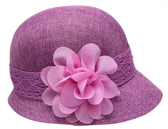 1920’s Inspired Women’s Gatsby Linen Cloche Hat With Lace Band and Flower