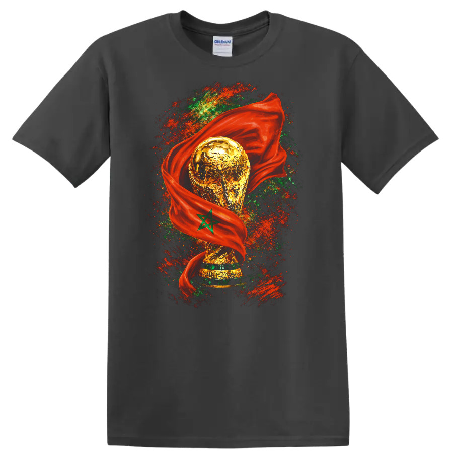 World Cup Trophy Morocco Flag T Shirt Soccer Fan Tee Sports Apparel