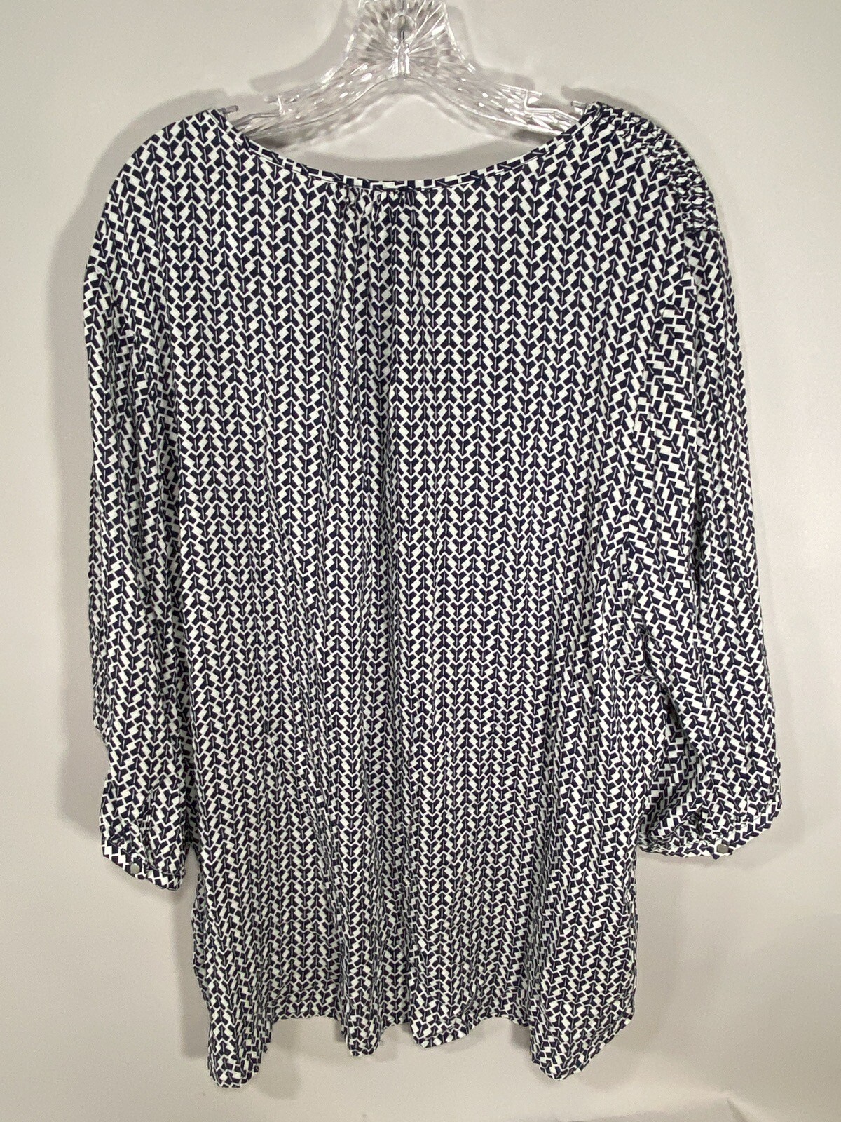 Dalia Womens 3X Ladies Shirt Top Blue White Geometric Print Peasant Blouse Rayon