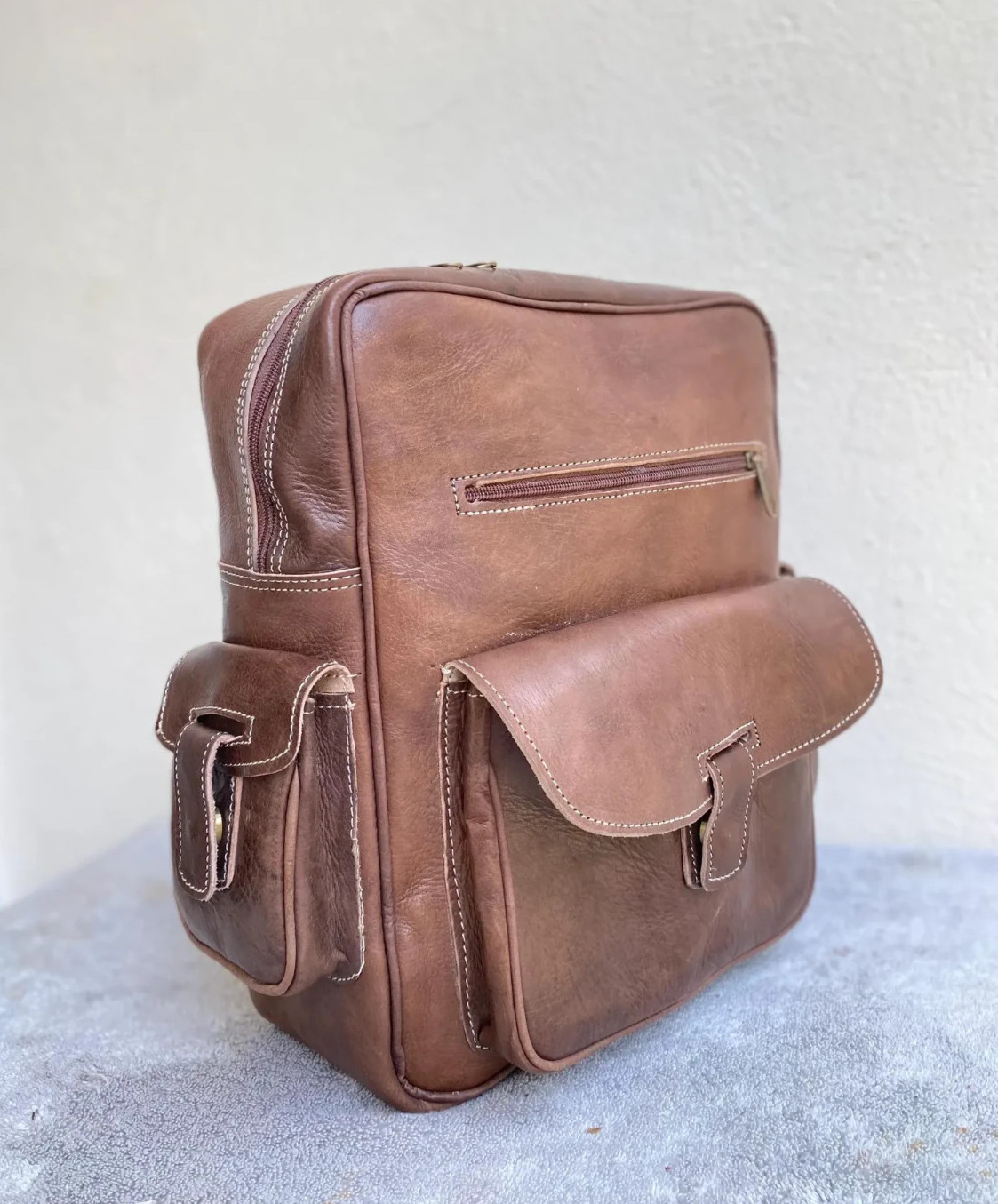 Handcrafted Genuine Leather Square Backpack – Brown | 38cm x 30cm