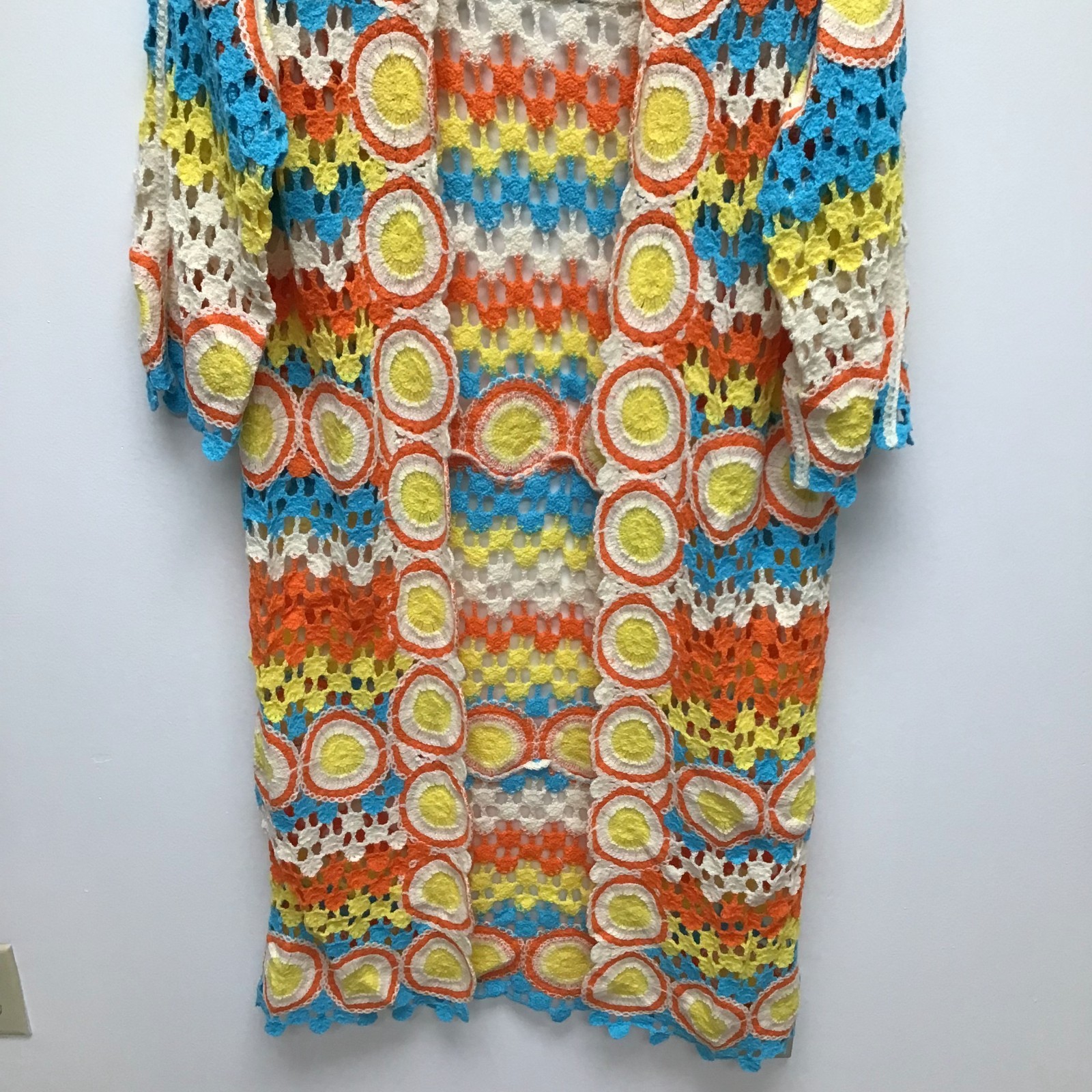 POL Crochet Duster Cardigan Womens Striped Boho Open-Knit Sweater One Size