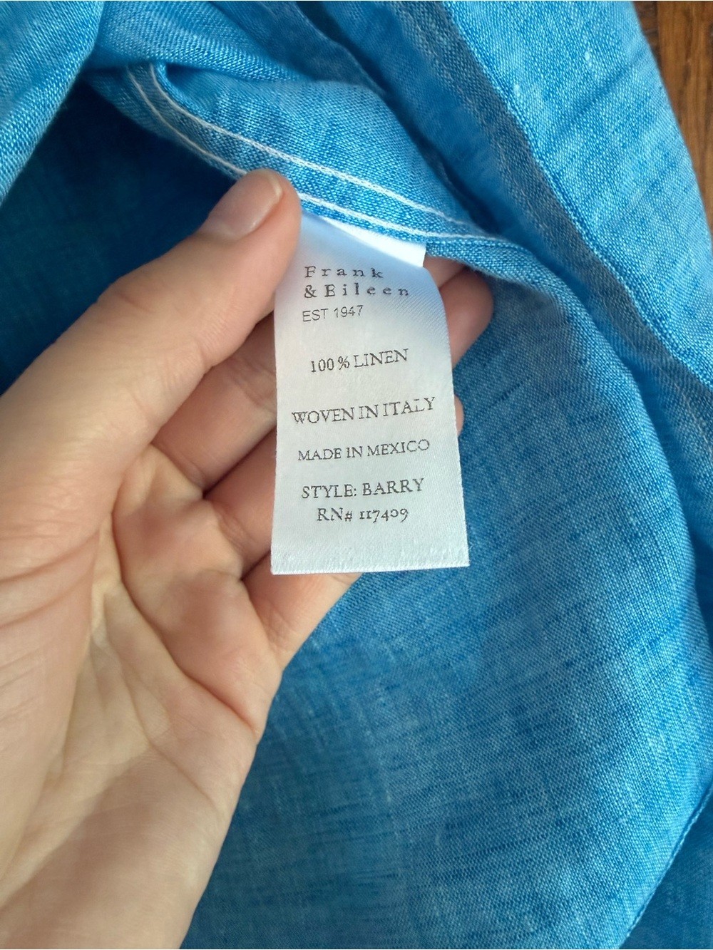 FRANK & EILEEN 100% Linen Bright Blue Turquoise Button Down Barry Shirt Beachy