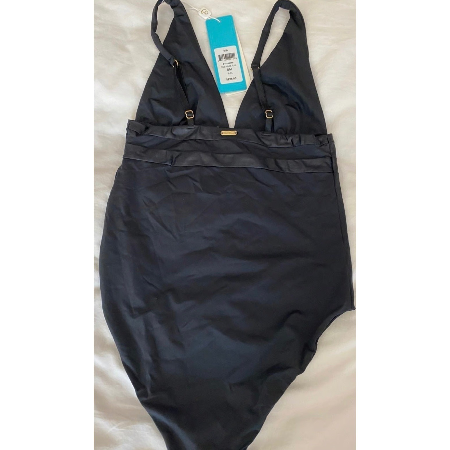 Beach Bunny Mia One Piece Swimsuit Black Deep Plunge V Neck Small. New