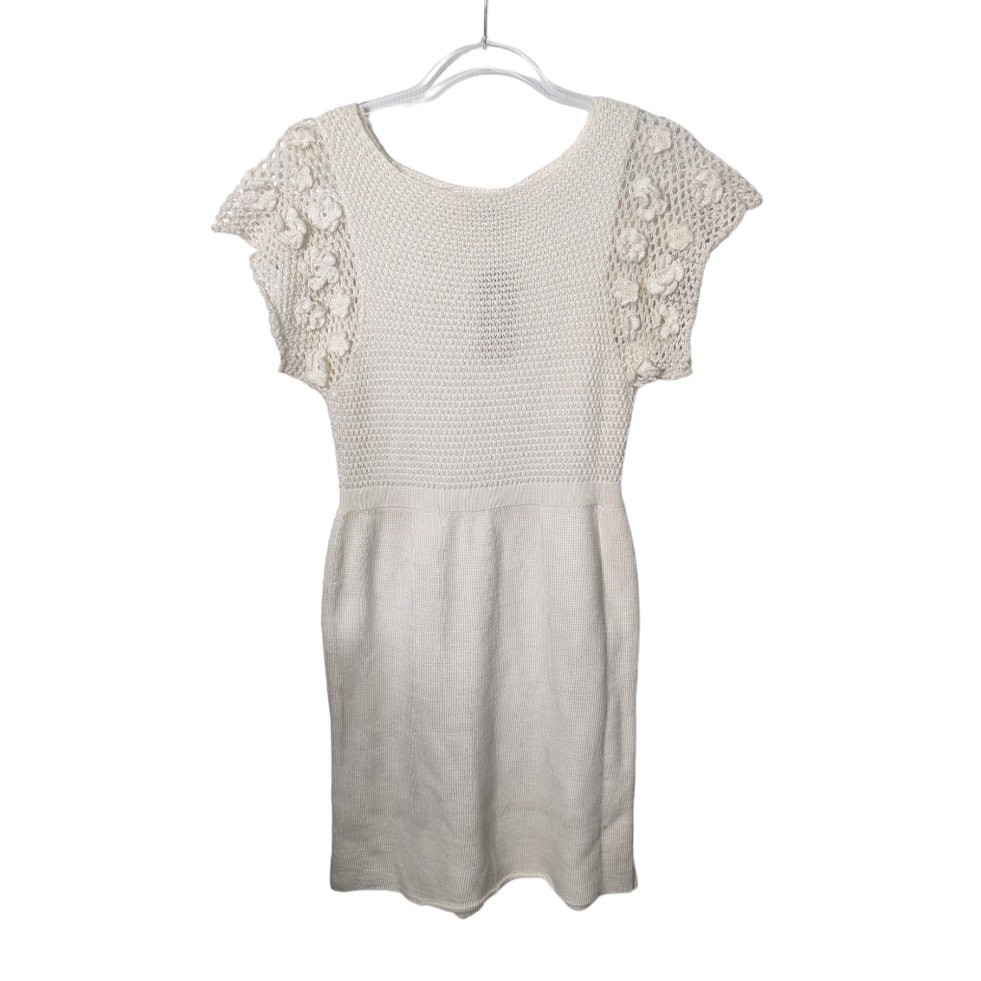 M. Patmos Cora White Knit Crochet Mini Knee Length Dress NWT Small Boho