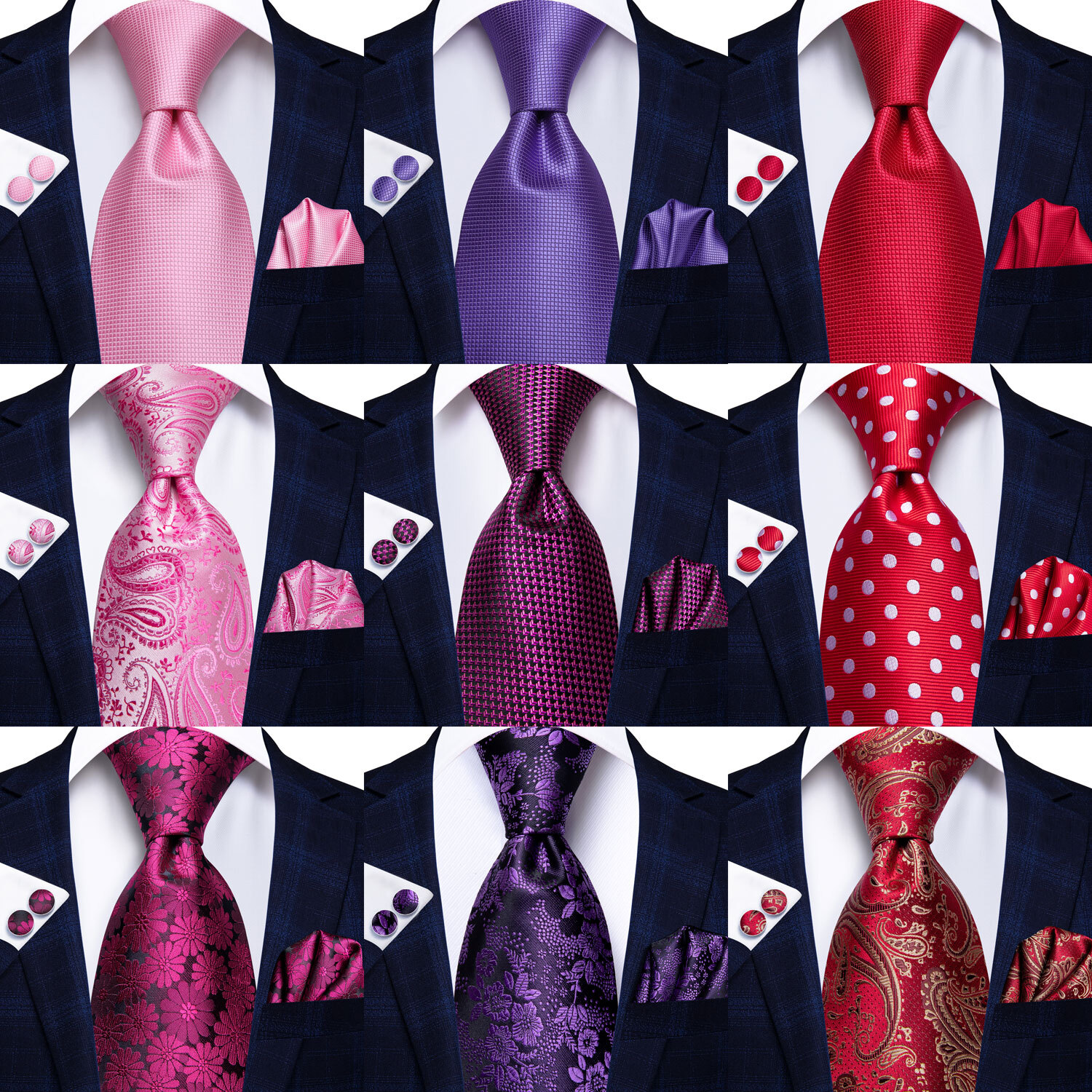 100 Silk Mens Tie Paisley Floral Solid Striped Classic Necktie Pocket Square