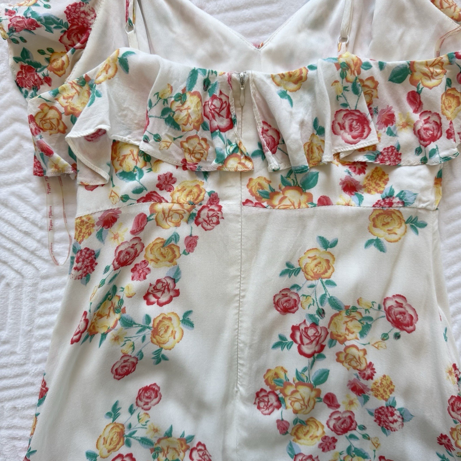 Flying Tomato White Floral V-Neck Ruffle Maxi Dress M