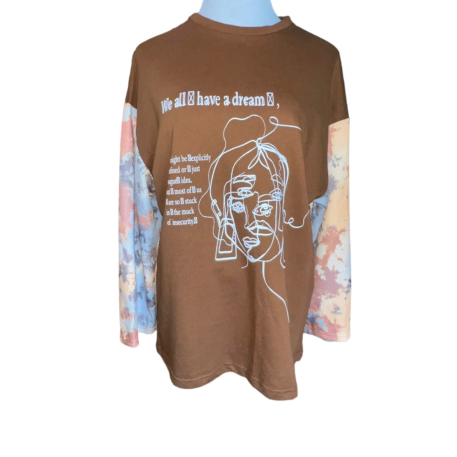 SHEIN SXY Drop Shoulder Tie Dye Sleeve Figure & Slogan Graphic Top Size Small
