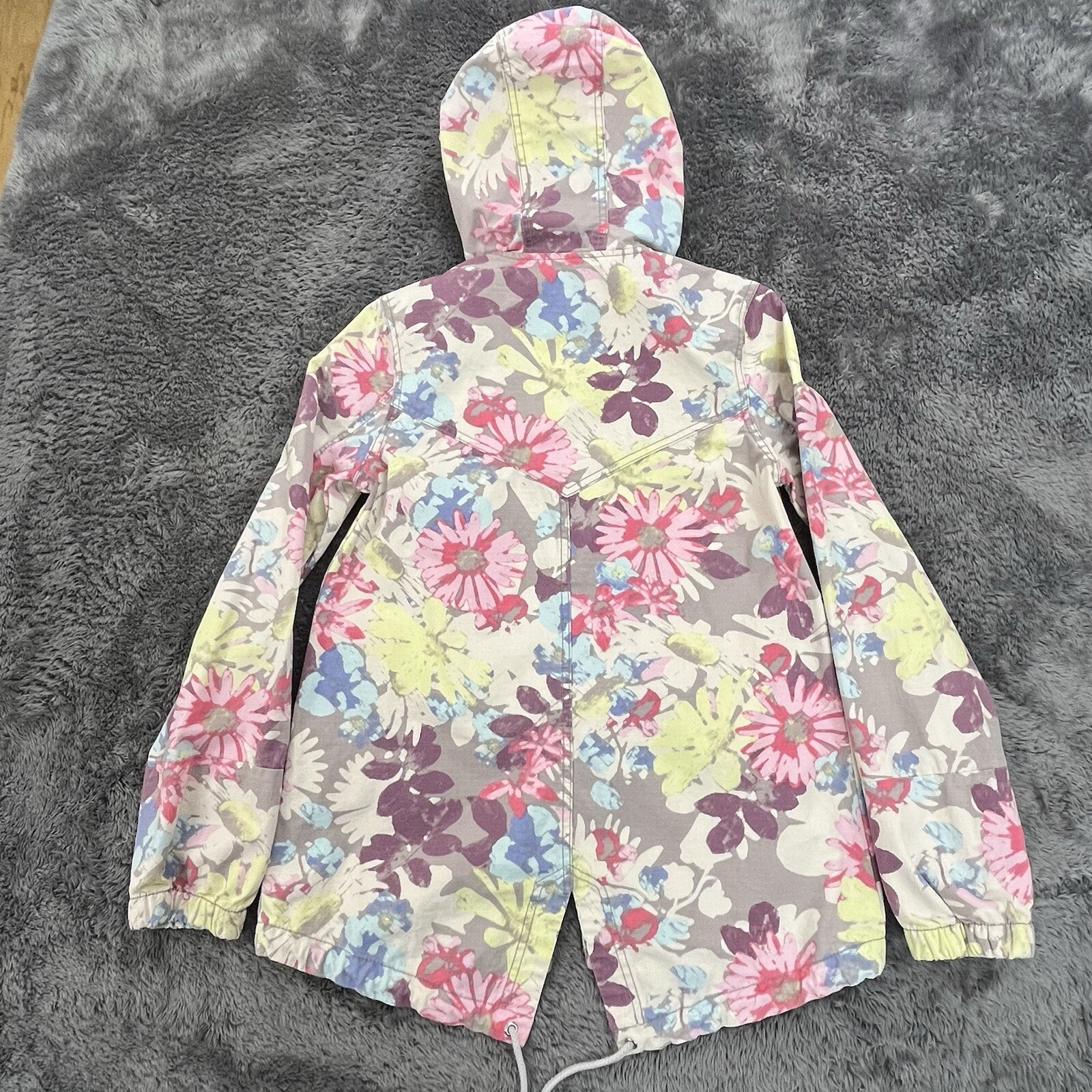 Mossimo Supply Hooded Jacket Womens Small Zip Snap Pastel Floral Wearable Art