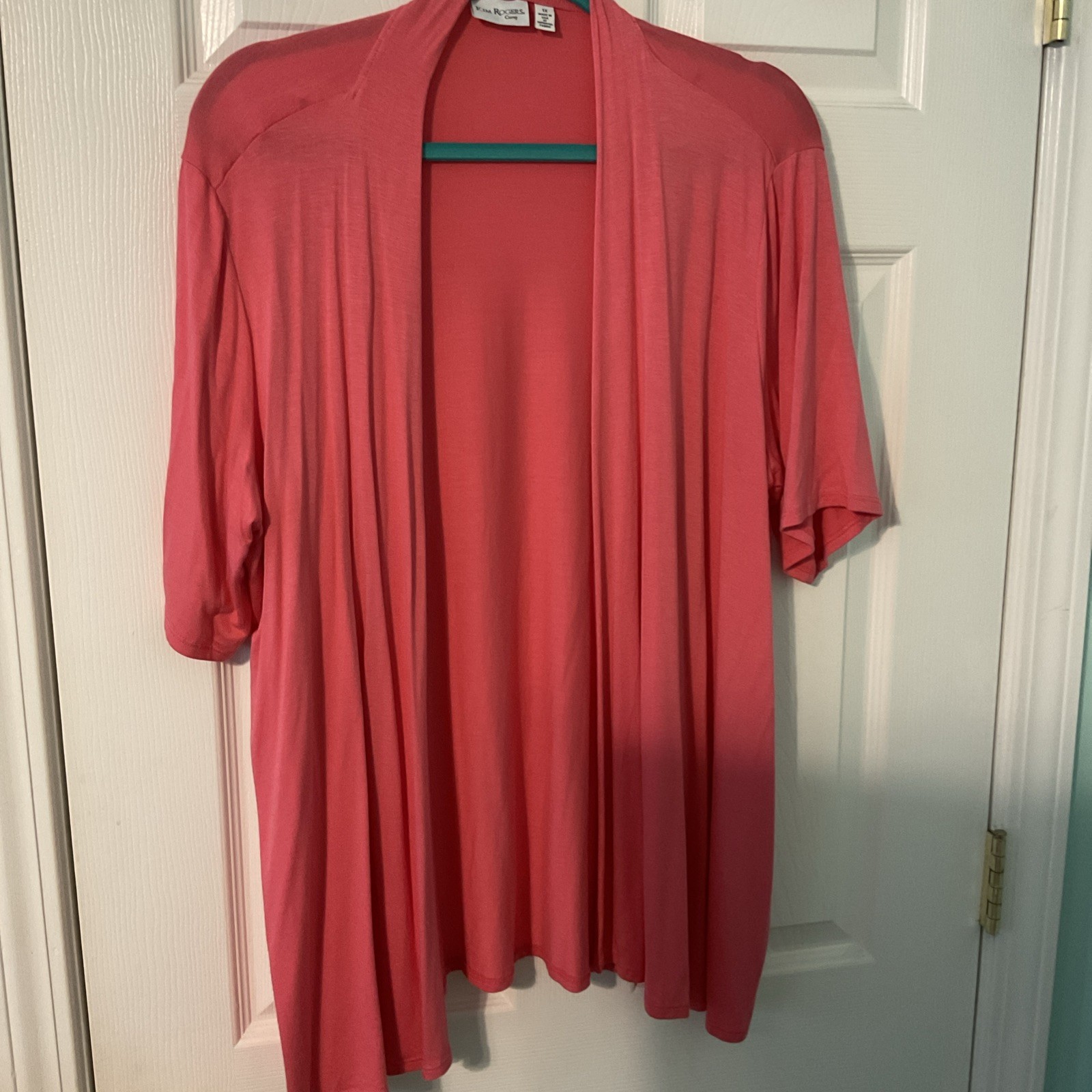Kim Rogers Women’s Short Sleeve Cardigan Size 1x coral