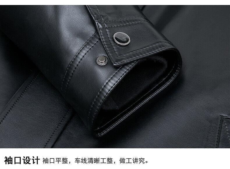 Mens Formal Elegant Faux Fur Collar Leather Loose Zipper Jacket Winter Down Coat