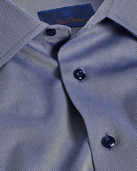 David Donahue Cotton Micro Herringbone Trim Fit Dress Shirt MSRP $155