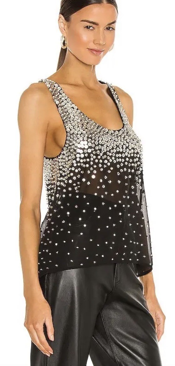RETROFETE Marissa sequin Top Singlet Blouse Size Medium Black Silver