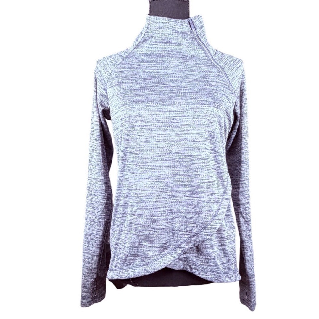 IBKUL Womens Gray Heather Quarter Zip Pullover Long Sleeve Athleisure Top Size S