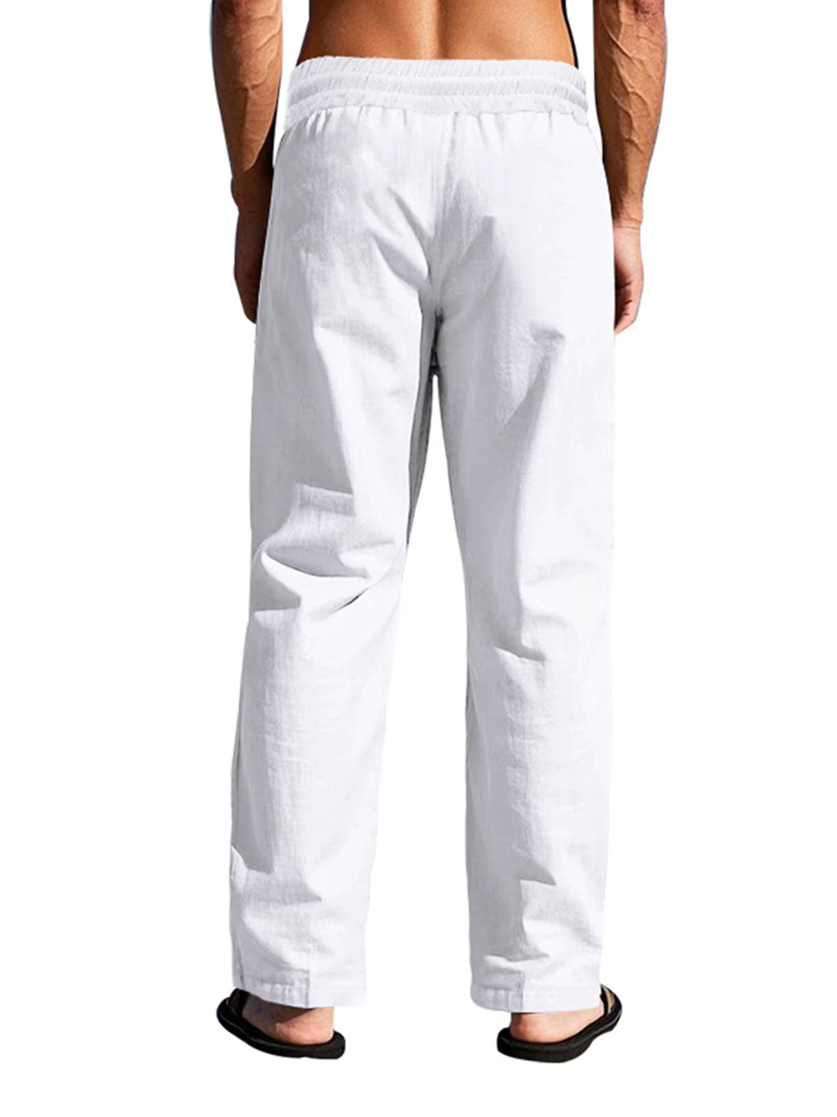 Men’s Casual Elastic Waist Summer Solid Beach Pants Straight Trousers Gift
