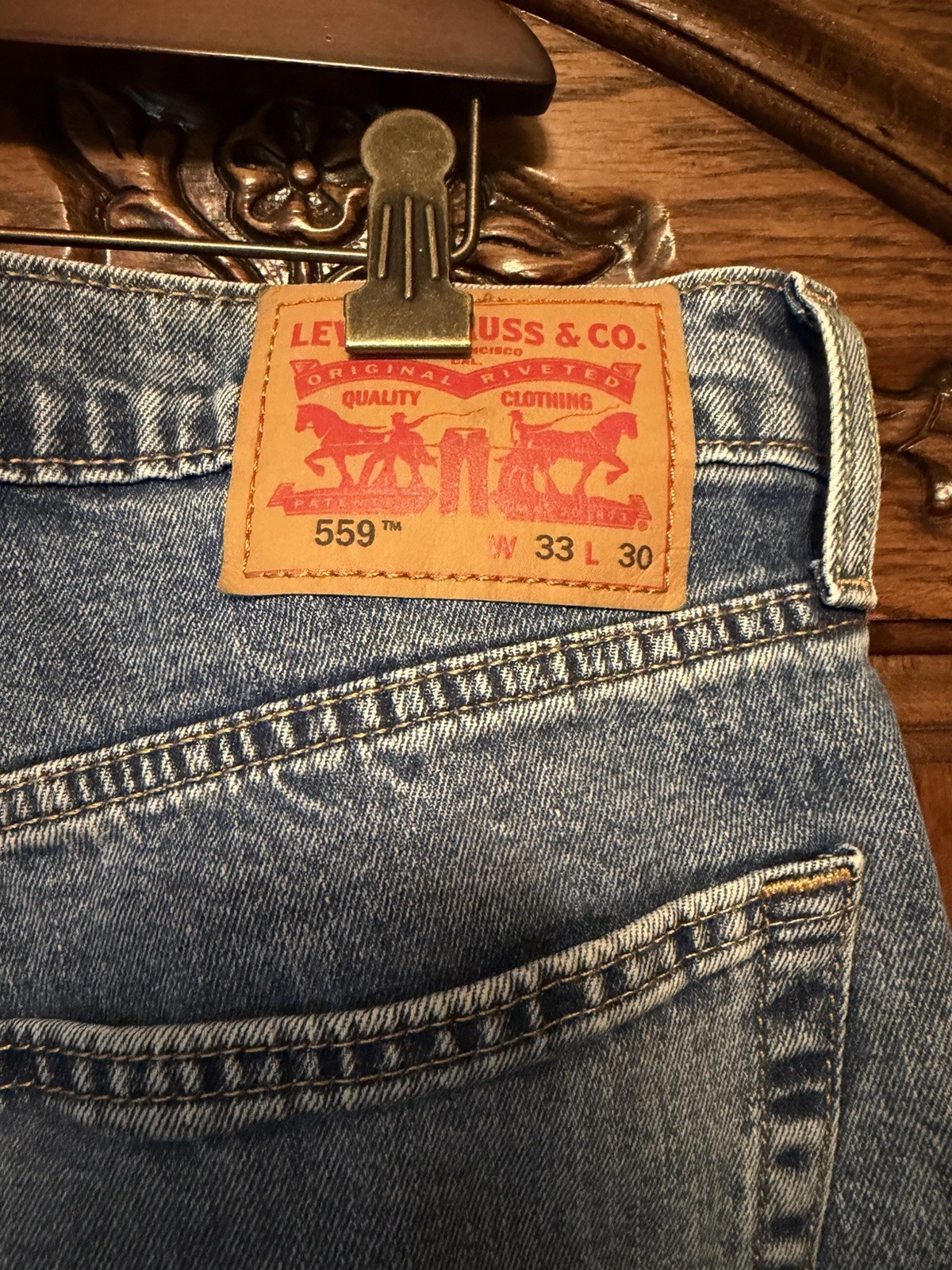 Levis 559 Jeans Mens 33×30 Relaxed Fit Straight Leg Stone Washed Blue Denim