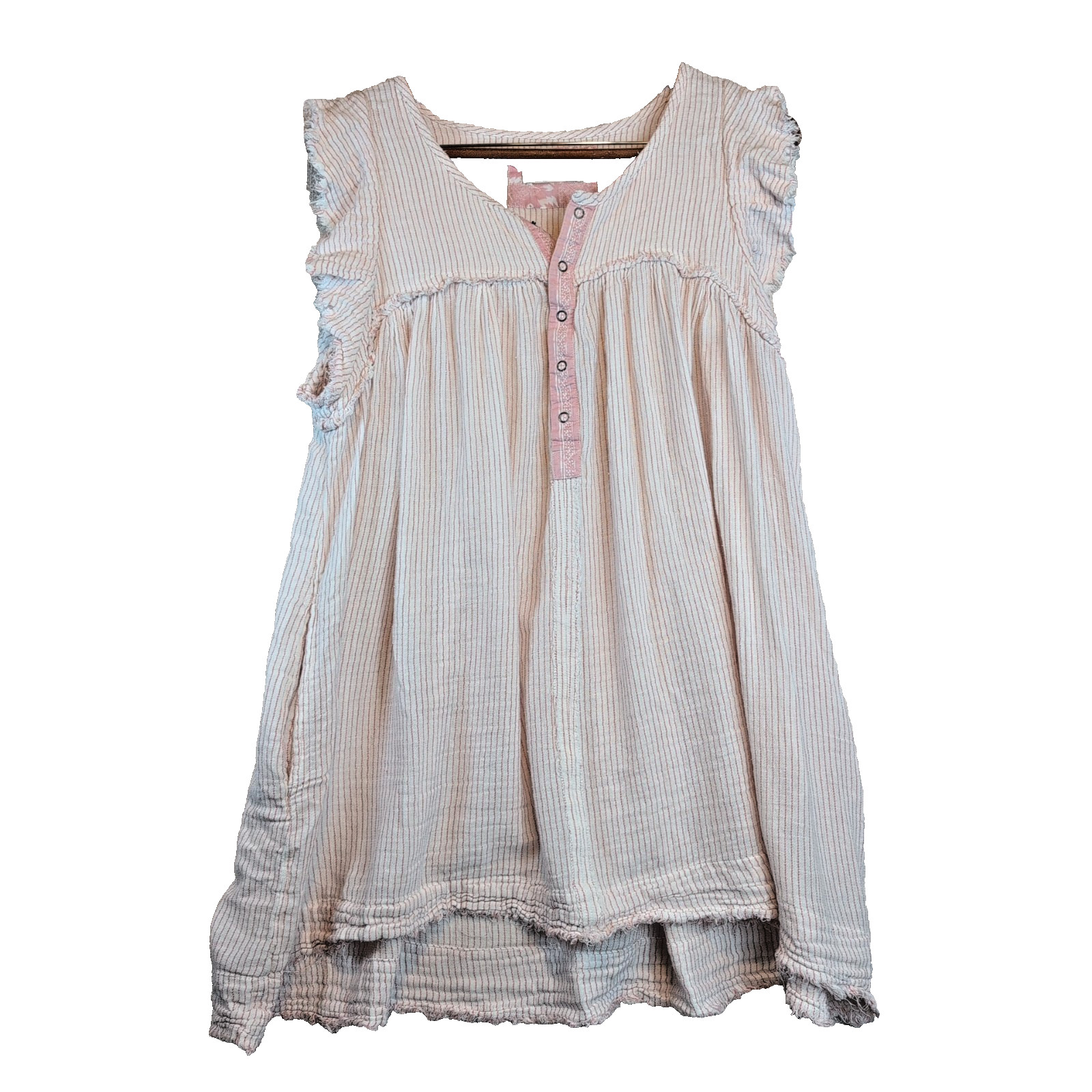We the Free Large Pink Stripe Cotton Gauze Dress/Top Boho Comfort Feminine Soft