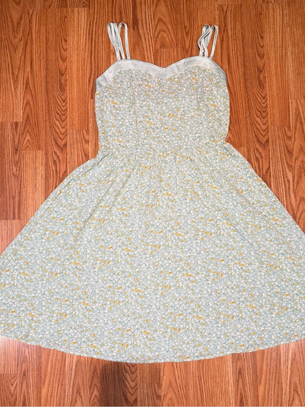 Floral Spaghetti-Strap Sundress in Light Green and Yellow