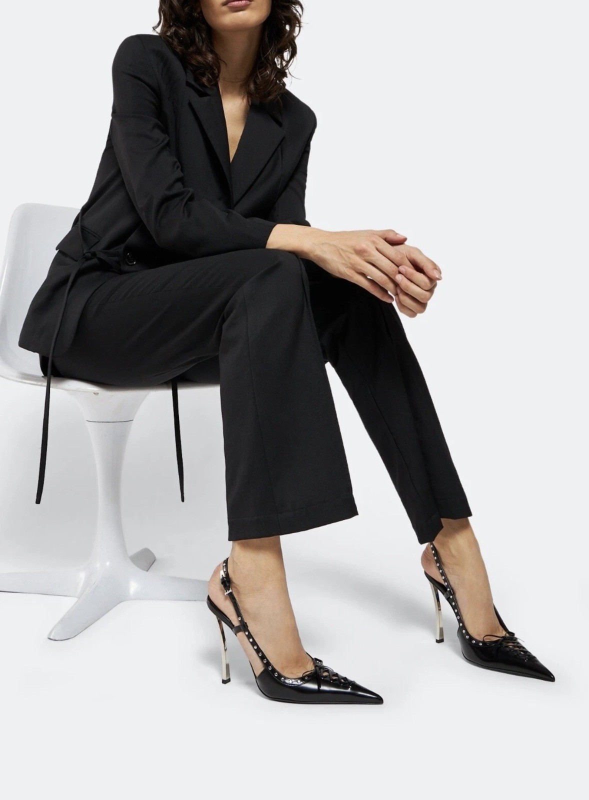 Versace x Dua Lipa Black Corset Leather Slingback Pump