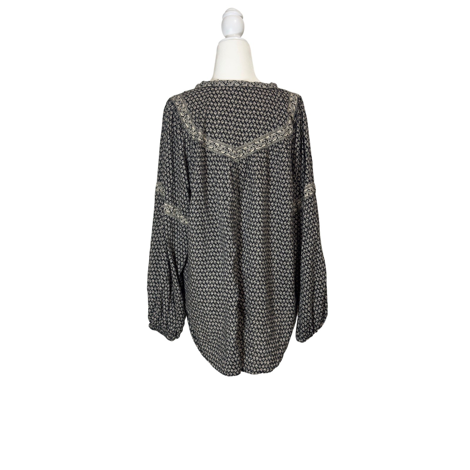 Boho Floral Block Print Blouse | Cotton Viscose Peasant Top