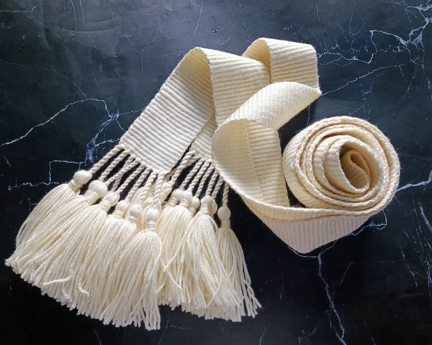 Boho Belt Woven White Tie Belt Ukraine Ivory Long Monochrome Slavic Ribbon Ivory