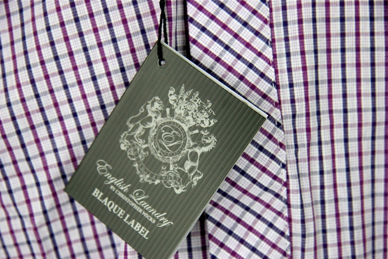 English Laundry Shirt Blaque Label Style ELW 1215 Poynton Purple Check Cotton