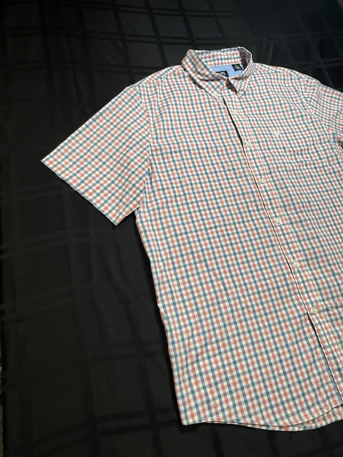 Chaps Easy Care Blue/Red/White Check Short Sleeve Button-Down Shirt Men’s XL