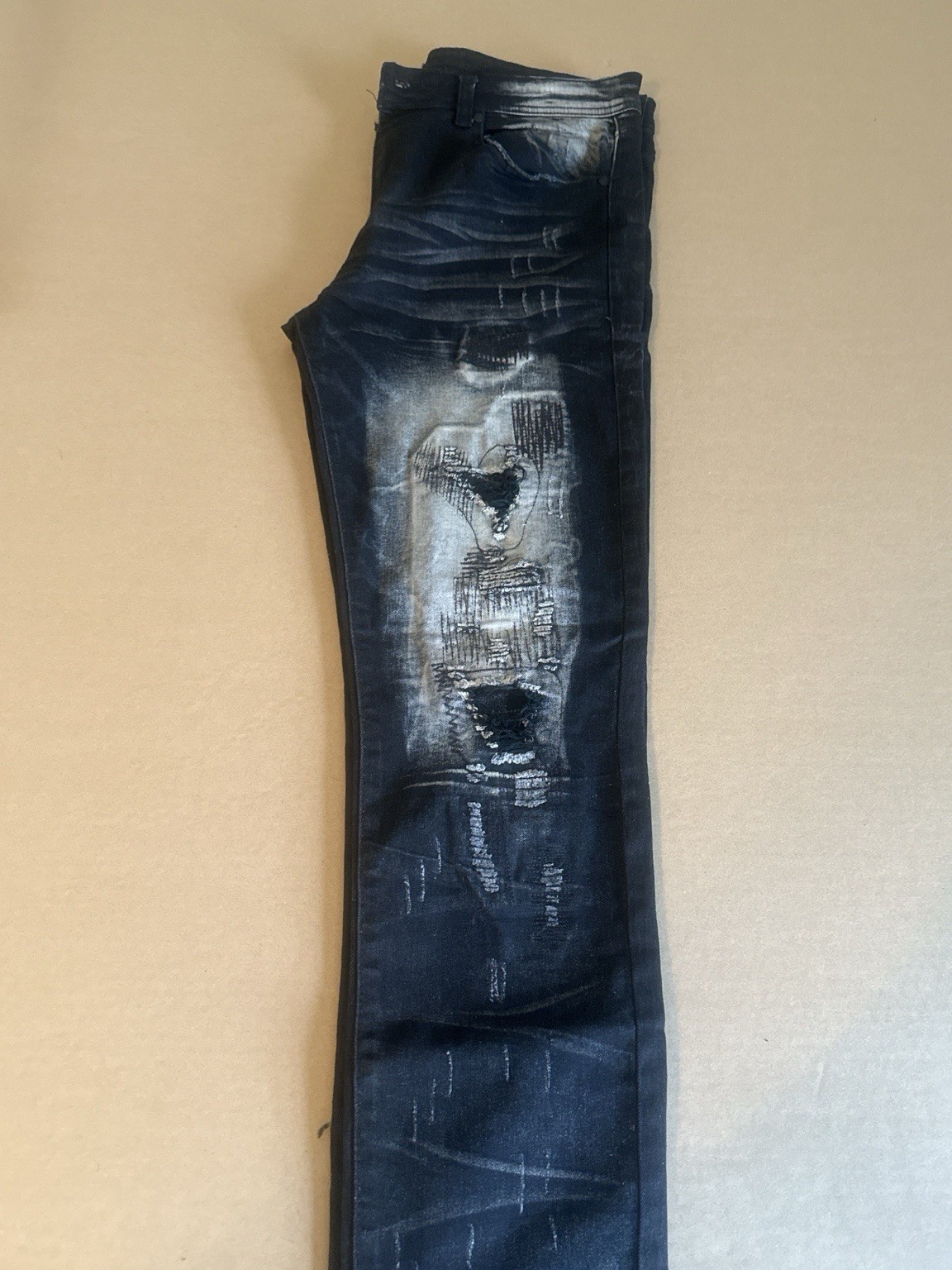 Bleecker & Mercer Men’s Slim Skinny Black Dark Wash Distressed Denim Jeans