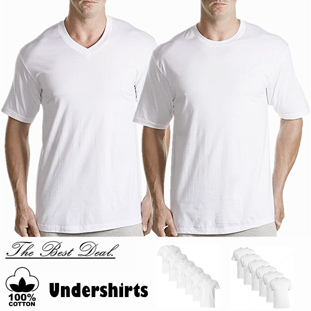 3-12 Pcs Mens V/Crew-Neck 100% Cotton T-Shirts Undershirts Tee White Size S-XL