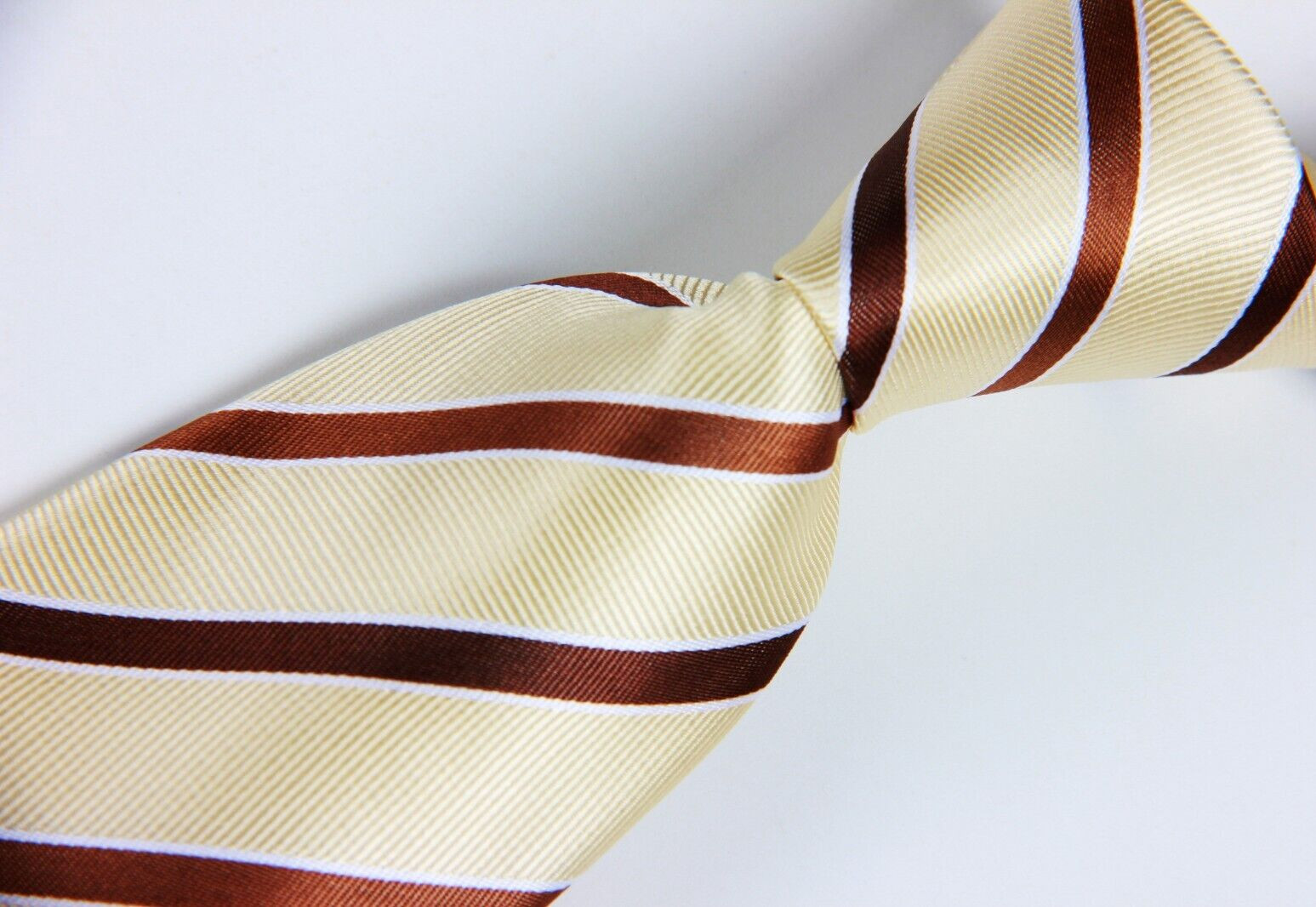 New Classic Striped Beige Brown JACQUARD WOVEN 100% Silk Men’s Necktie Tie