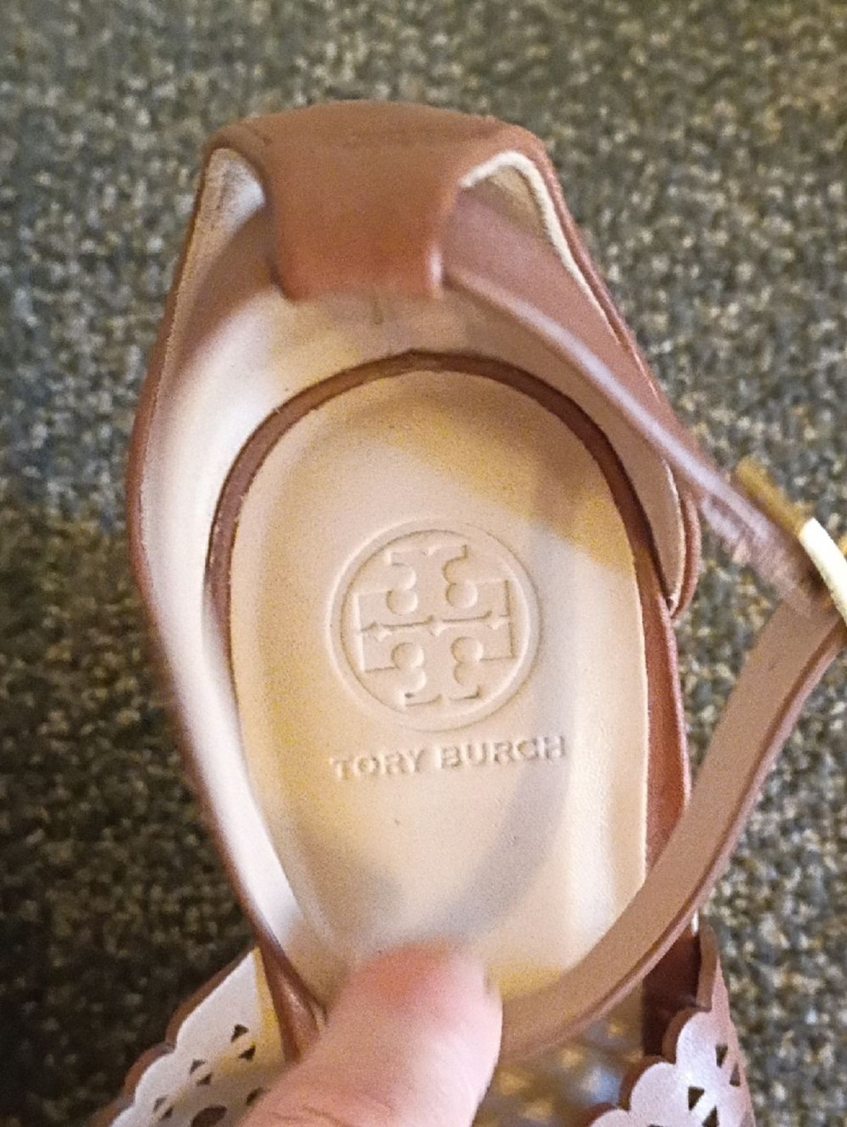 Tory Burch Brown Laser-Cut Ankle-Strap Heels