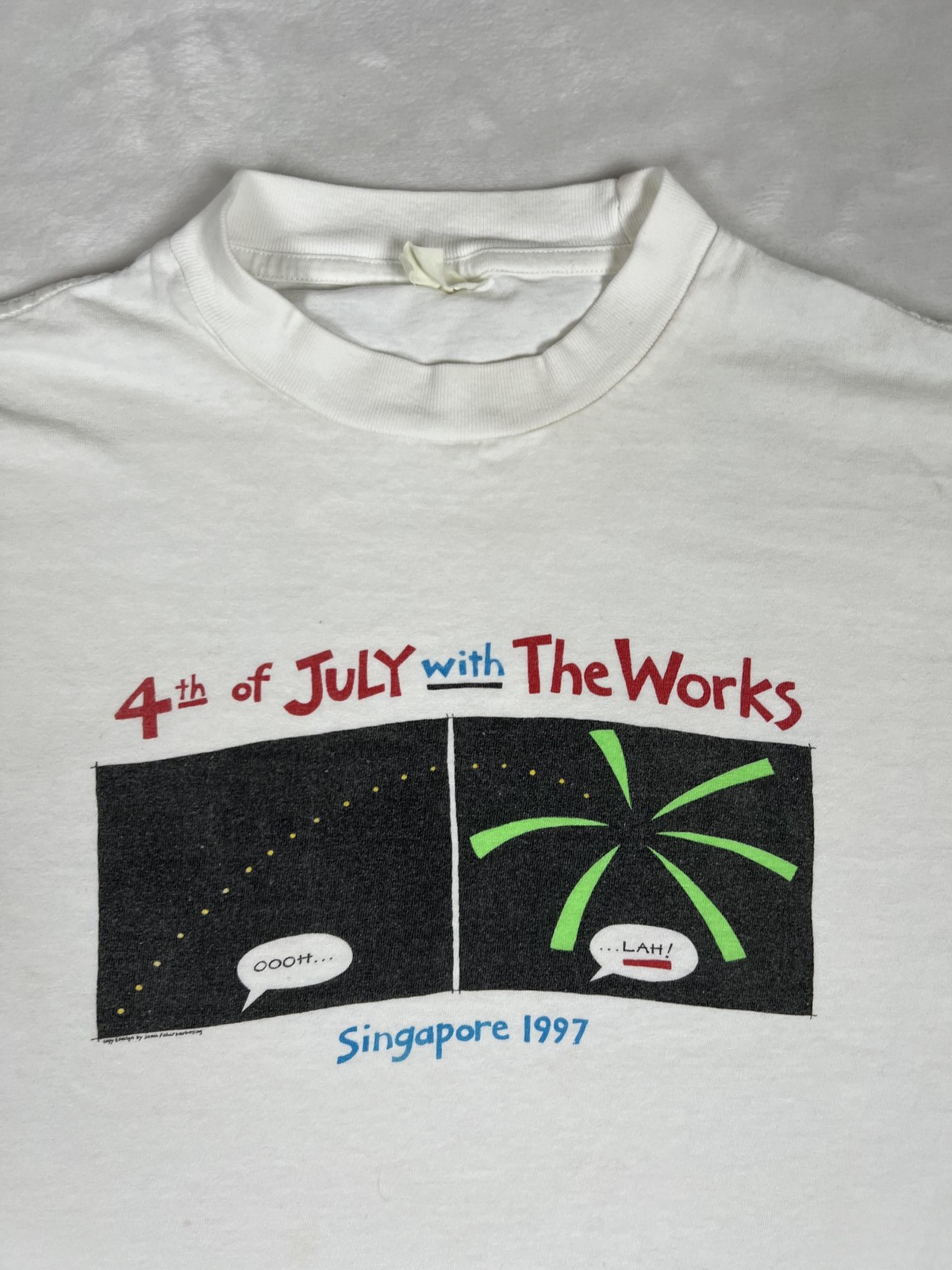 Vintage 4th Of July Singapore 1997 Shirt Mens XL White Fireworks Graphic 90s