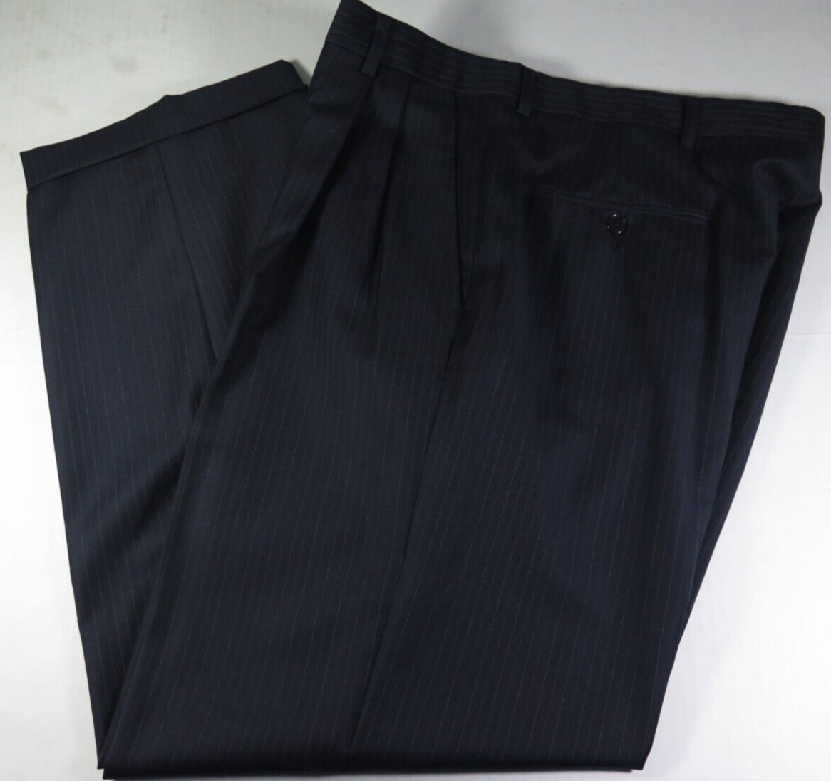 Hart Schaffner & Marx Imported Wool Dark Blue Striped Mens Suit 34×31 39 R USA