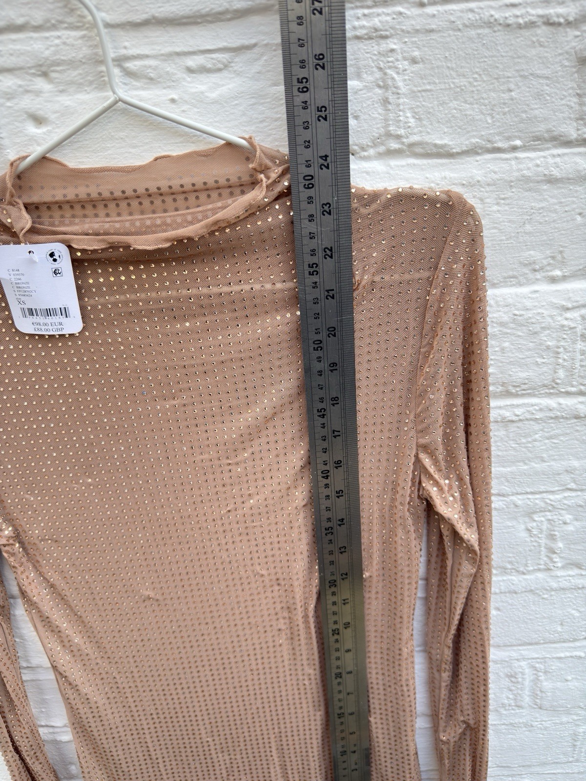 Free People Beige Sheer Mesh Studded Mock Neck Long Sleeve Top Size XS