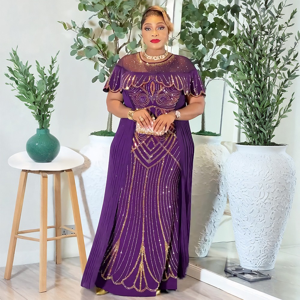 African Plus Size Beaded Dashiki Bodycon Formal Ball Gown Maxi Dress for Women