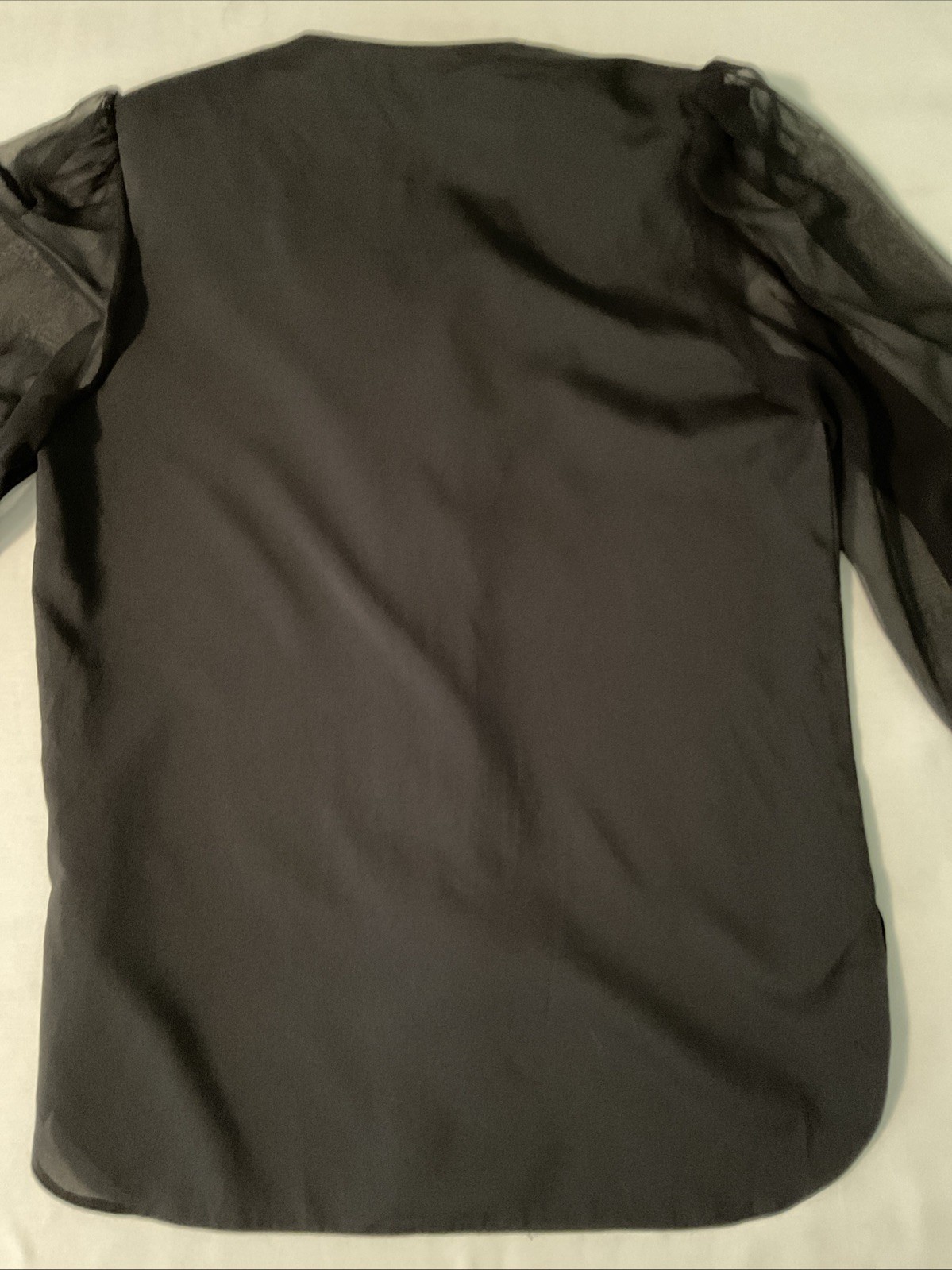 Vintage 80s Black Button Up Blouse Sheer Long Sleeve Size L Capri France