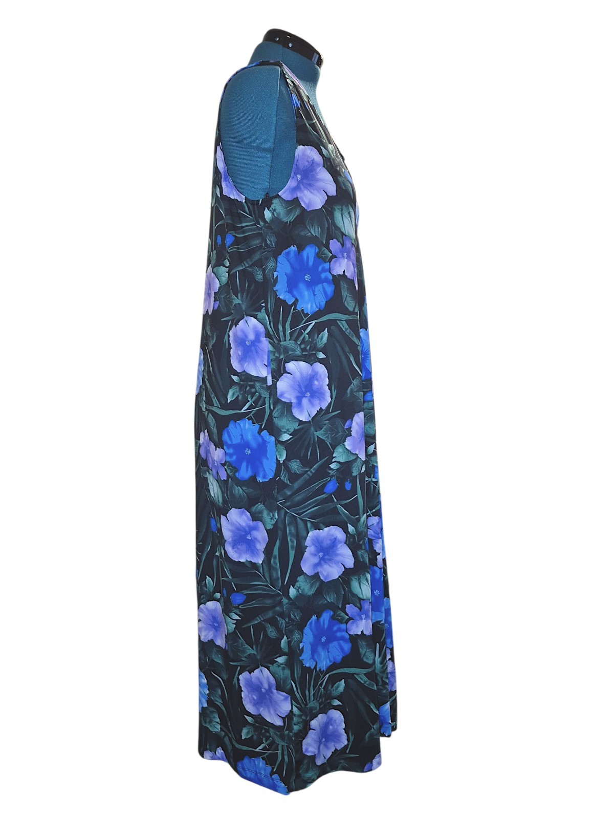 Stan Herman Silky Jersey Lounge Dress Hibiscus Sz L Black A346777 Women ZZ19