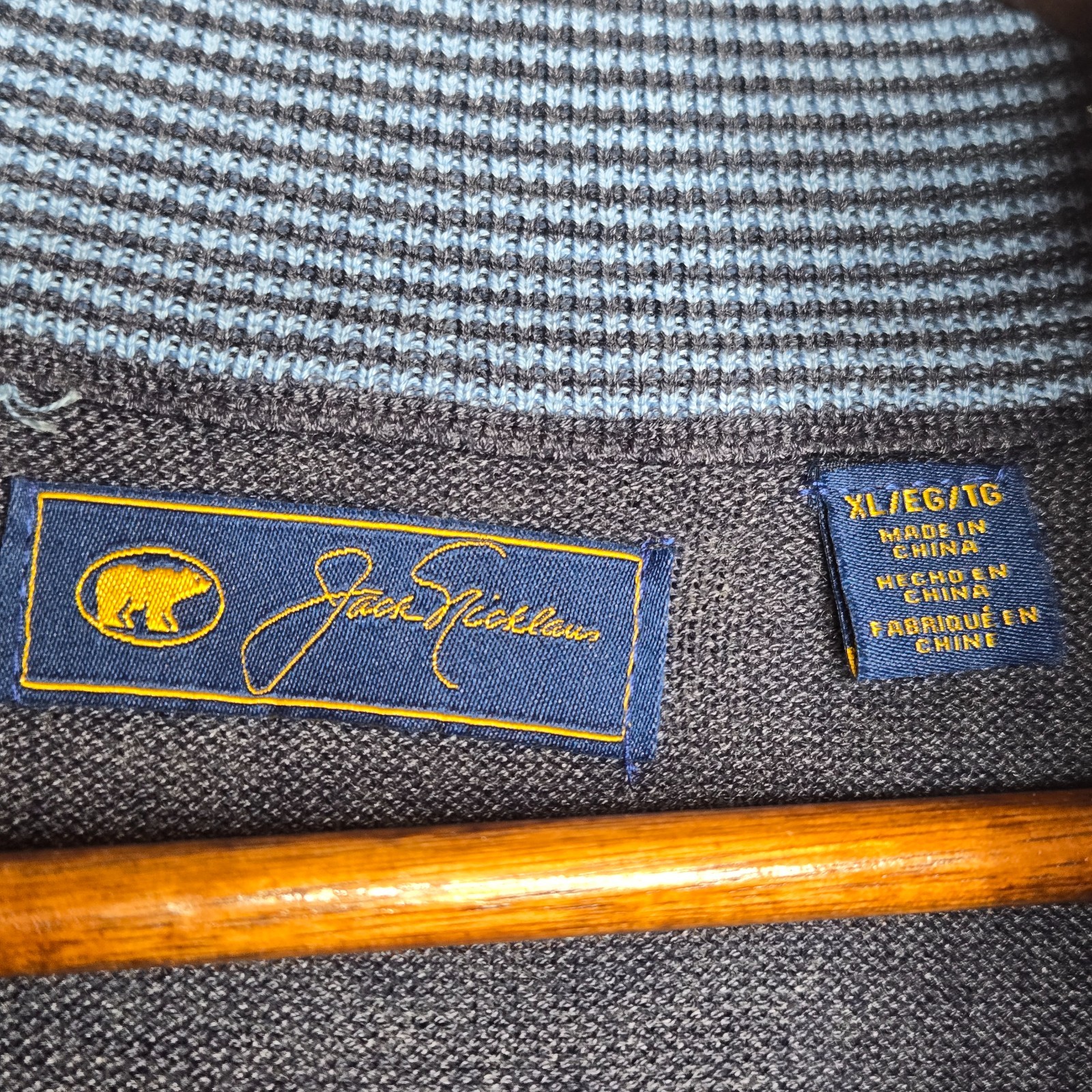 Jack Nicklaus Sweater XL Navy Blue 1/4 Zip Mock Neck Pullover Bear Logo Golf