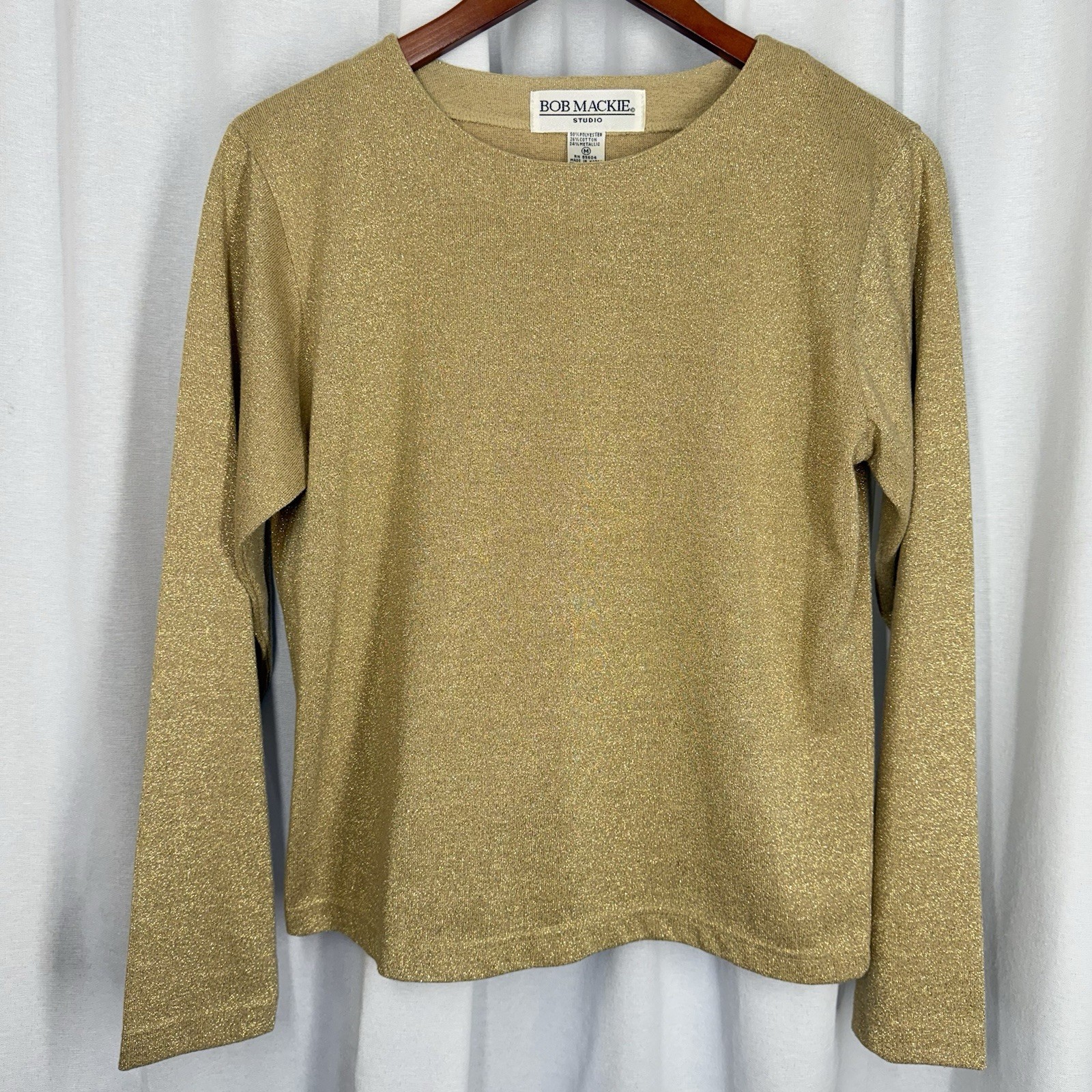 Vintage Bob Mackie Studio Women’s Medium Gold Glitter Metallic Knit Long Sleeve