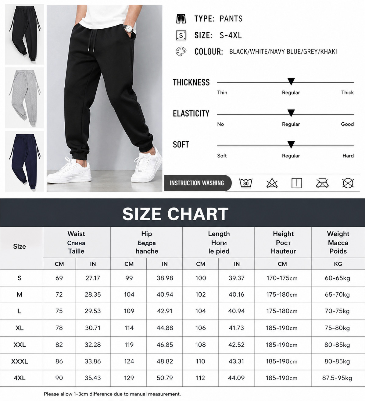 Men’s Casual Pants Autumn Winter Fleece Sweatpants Men Running Jogger Sports-US