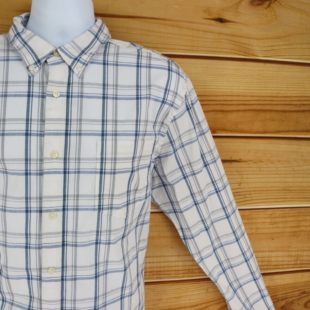 Sonoma Goods For Life Shirt Button Down Collar Size XL White Blue Gray Plaid