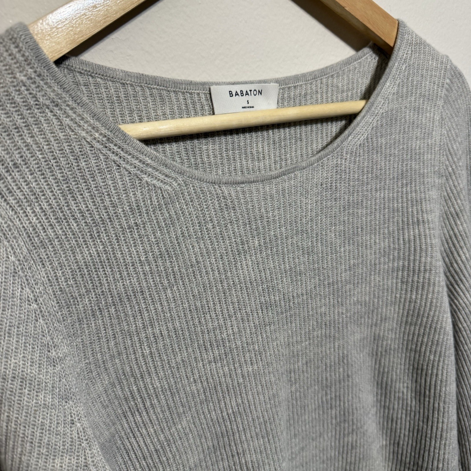 Babaton Women’s Ribbed Knit Pullover Sweater Wool Viscose Linen Nylon Gray S